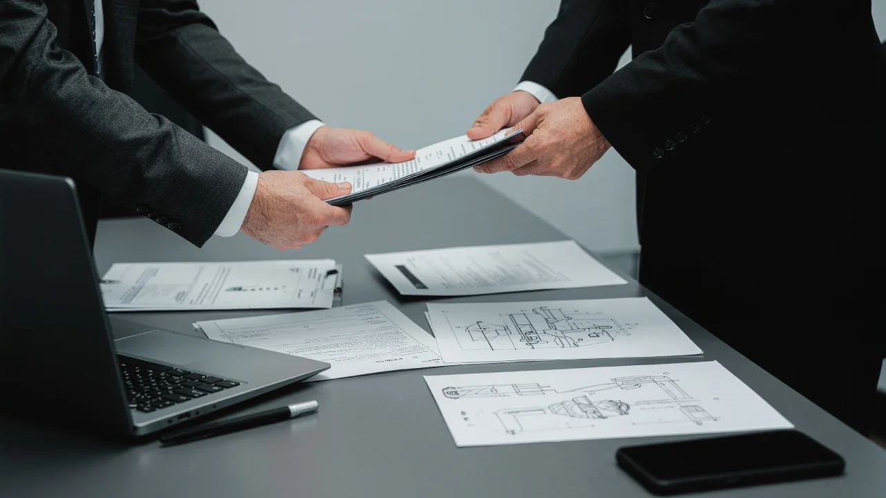 Dwóch biznesmenów przekazujący sobie aport