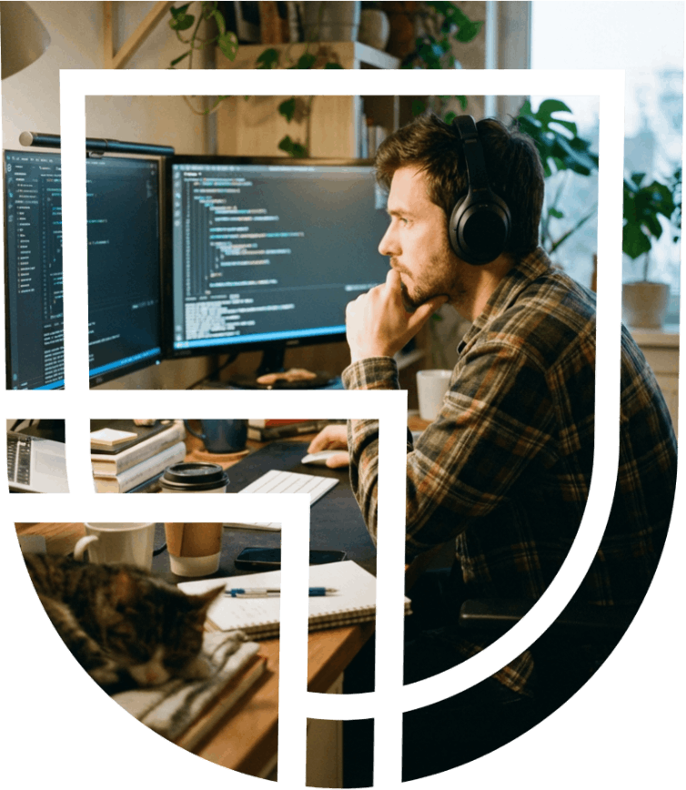 Programista przy biurku w domu