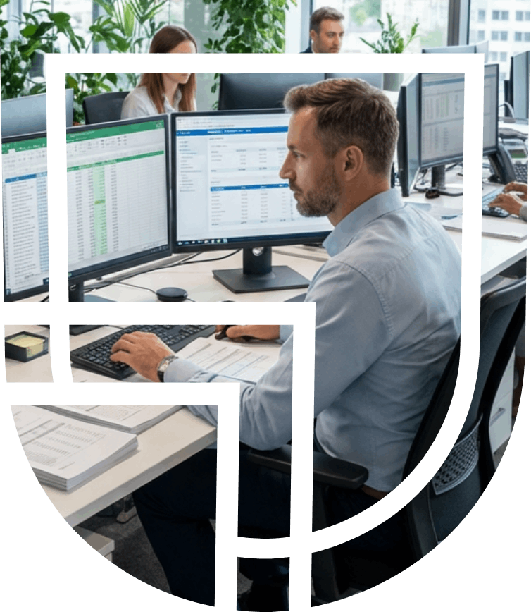 Księgowy pracujący nad pełną księgowością spółki